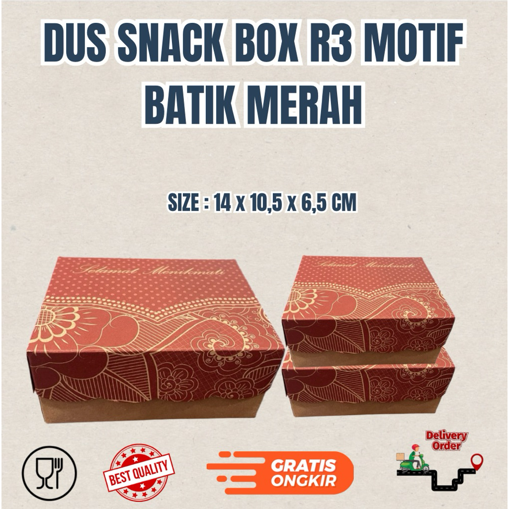 

Obralll Snack Box R3 Renda Motif Merah 14 x 10,5 x 6,5 cm - Dus Snack - Snack Box - Packaging Snack - Kotak Snack