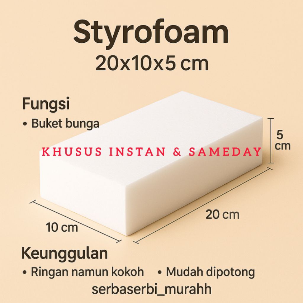 

Busa Styrofoam 20x10x5 cm – Khusus Instan & Sameday Medan | Cocok Untuk Buket Uang