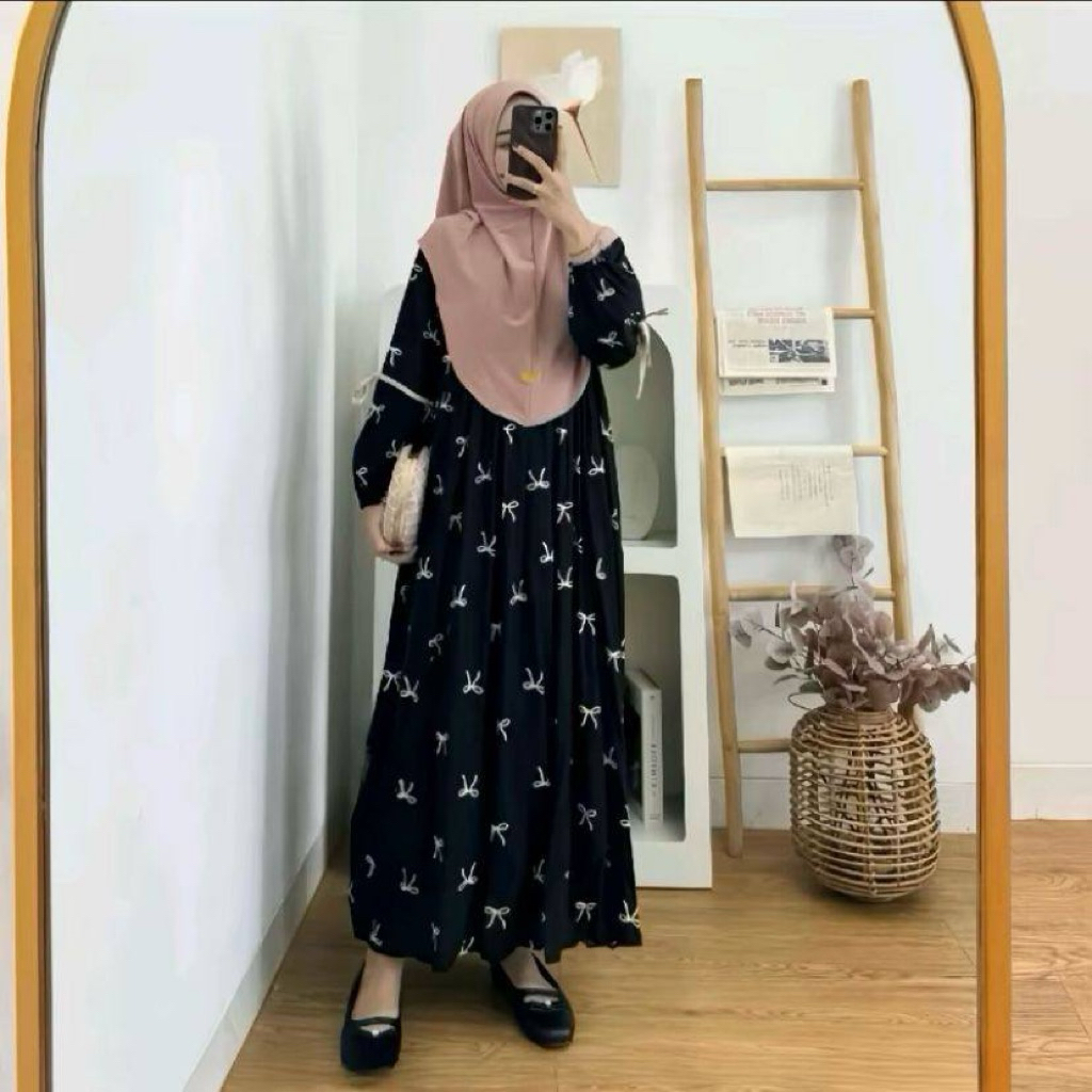 Velisa Maroon Ribbon Dress - Gamis Premium Motif Pita Elegan Muslimah Modern-2