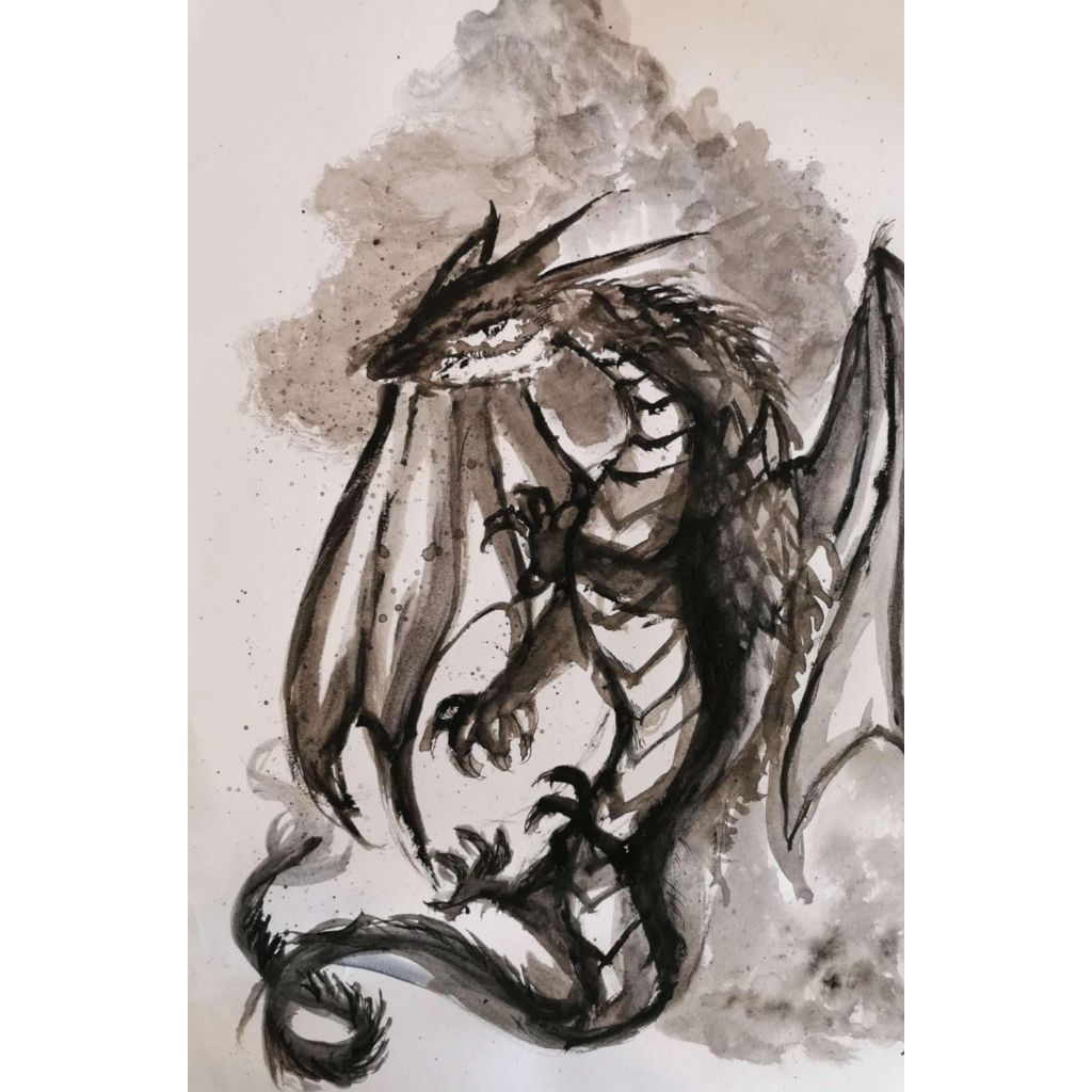 Ilustrasi Lukisan painting Naga ukuran besar watercolor