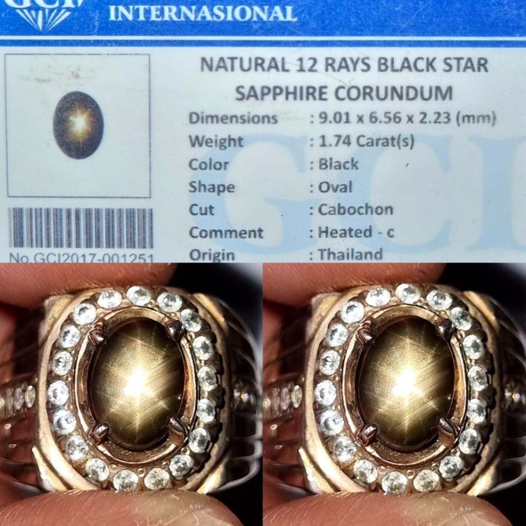 Hot item 12 Ray Black Star Sapphire 1.74 Crt Hc Thailand