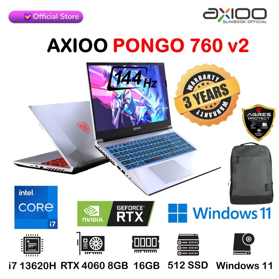 AXIOO PONGO 760 V2 Intel Core i7 13620H RTX 4060 16GB 512SSD 15.6" 144Hz Windows 11 Home