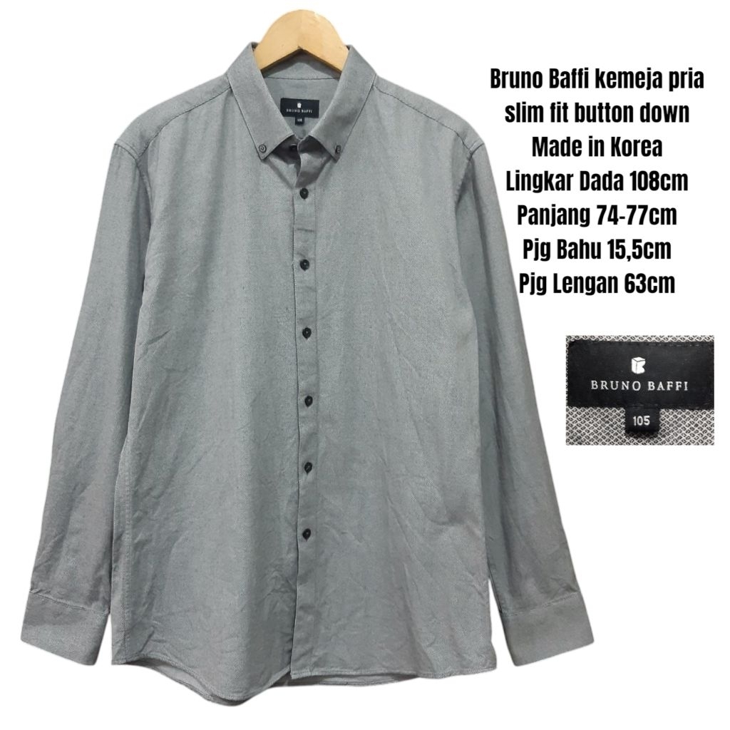 Bruno Baffi kemeja pria slim fit button down