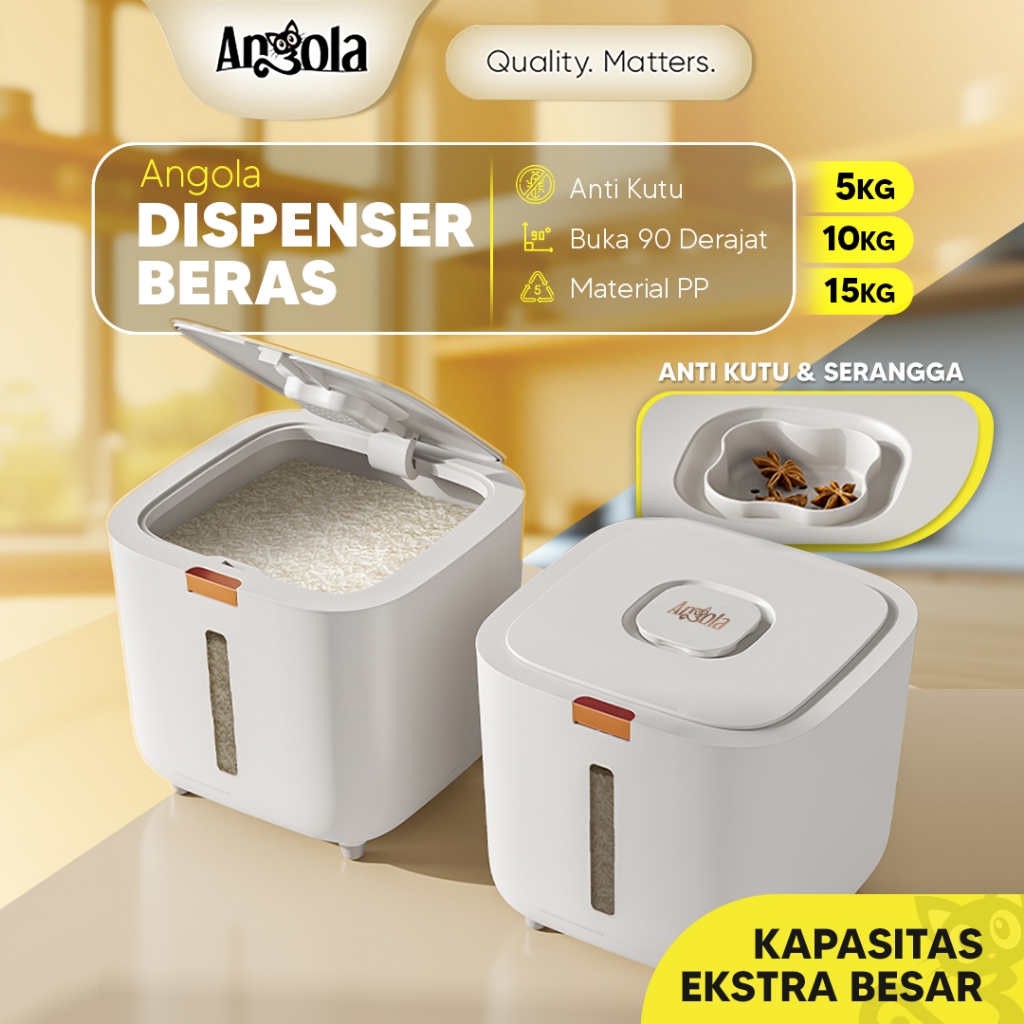 Kekebaharu_ - ANGOLA Tempat Beras Anti Kutu & Semut 5kg / 10kg - Dispenser Beras Praktis