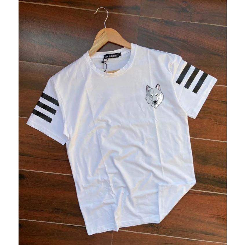 Kaos stripe srigala garis tiga kaos motif garis atasan pria baju fashion hitam putih kaos murah