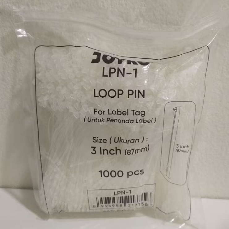 

jual 1 pack 1000pcs tag plastik loop pin hangtag lockpin joyko murah ukuran 3 inch / 87mm kecil