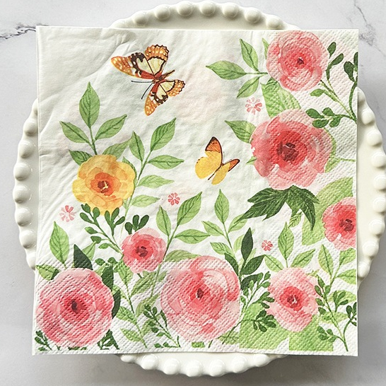057. Decoupage napkins / Tisu decoupage motif bunga merah kupu