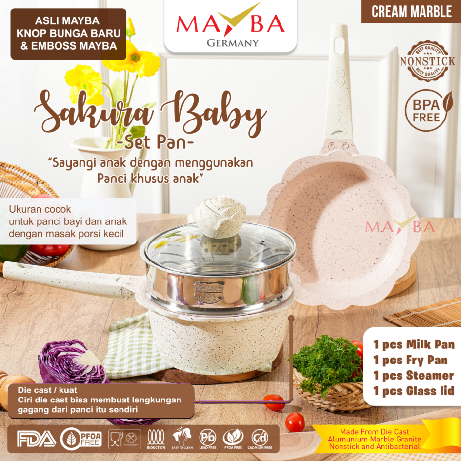 Panci Set Mpasi Bayi 16M Mayba Cream Granite Baby Cooking Set Diecast Technology(Kuat) Panci Set