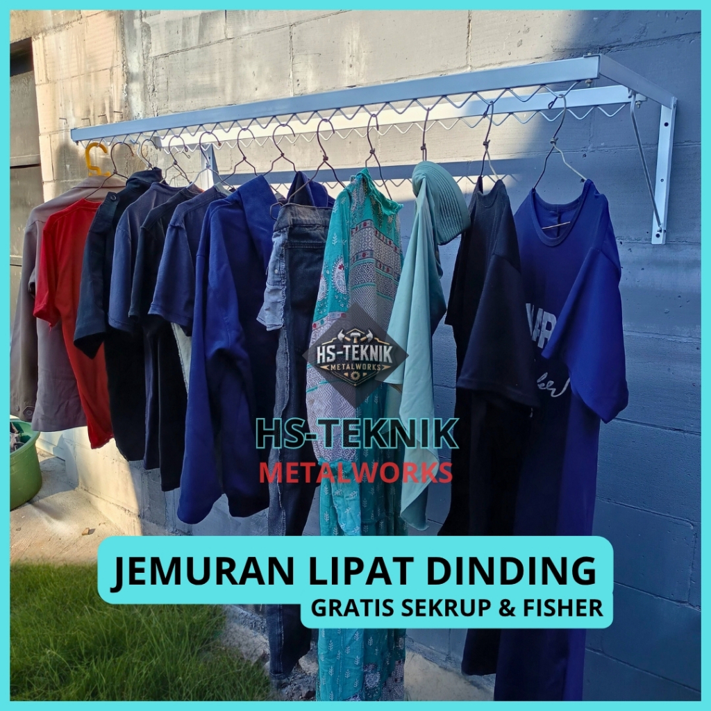Jemuran Baju Tempel Dinding Model Lipat Portable Gantungan Hanger Kastok Bahan Besi Galvanis