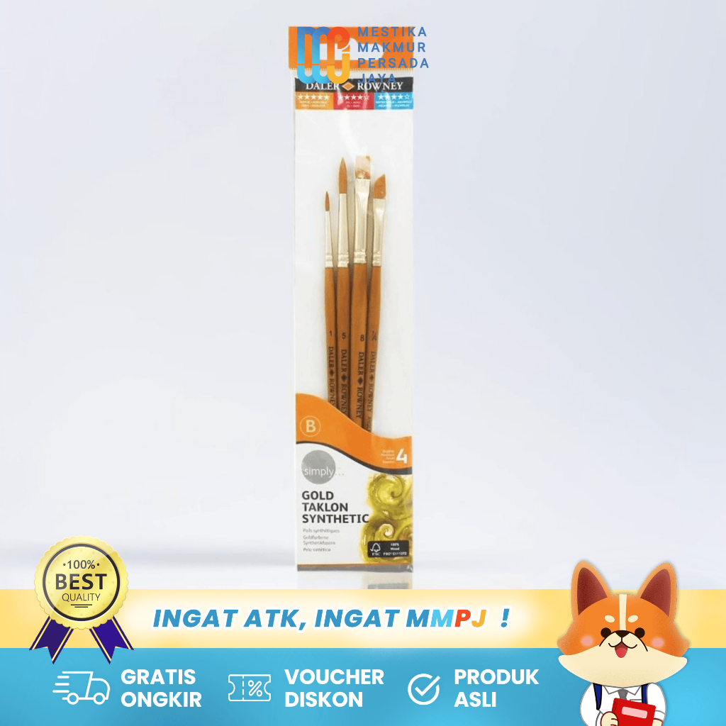 

Daler Rowney Simply Gold Taklon Kuas Akrilik Sintesis – 4 Pcs Short Handle 216920400