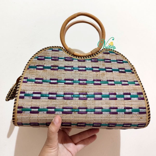 Tas Anyam Vintage Mendong dengan Rotan Tradisional Jawa