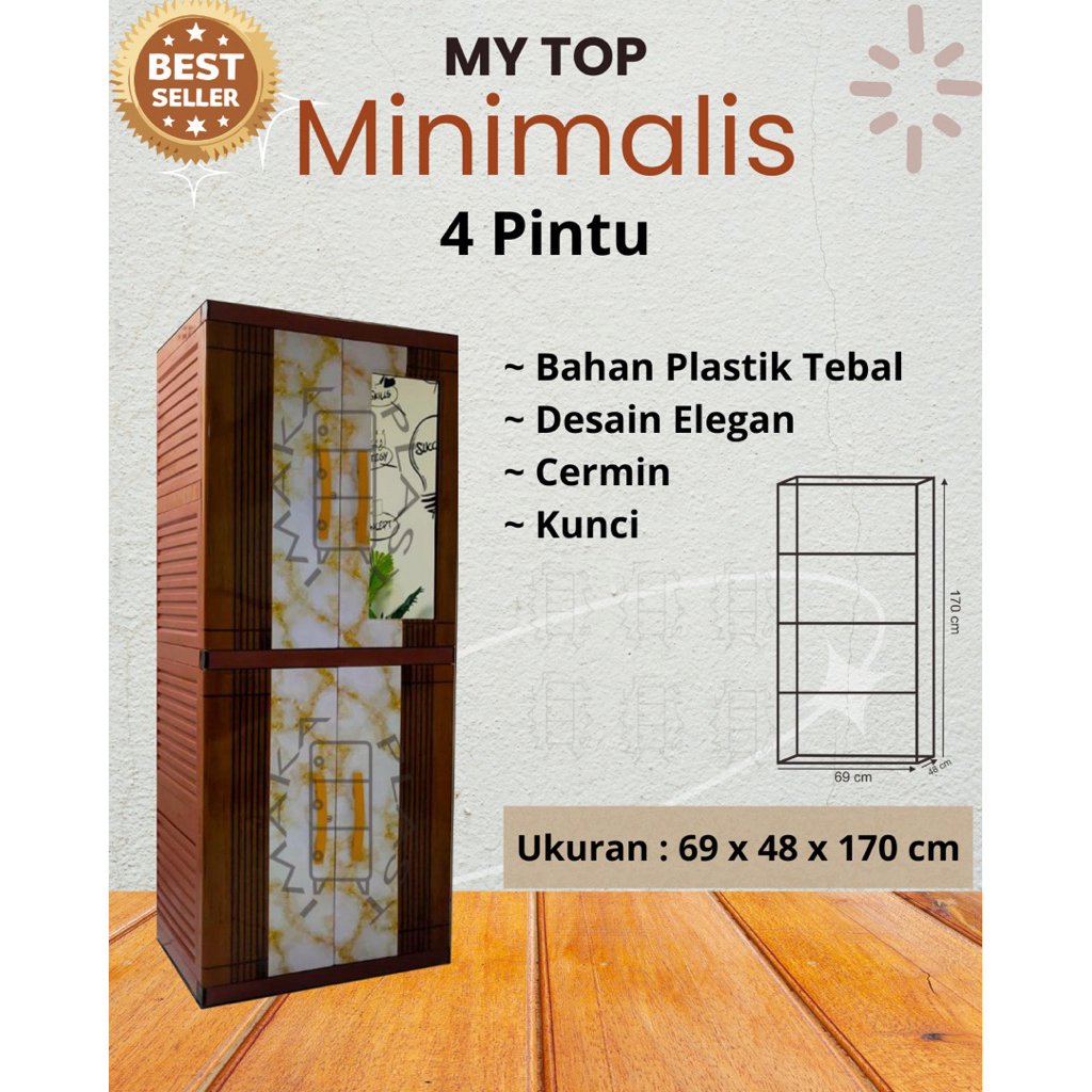 Lemari pakaian plastik jumbo My Top Ivory minimalis dengan cermin