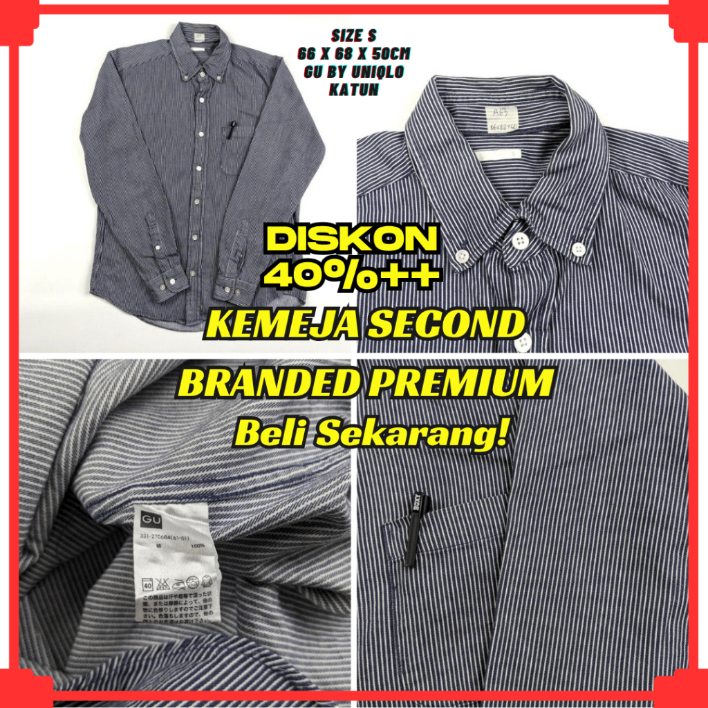 A63 Size S Kemeja Second Branded Pria Denim Hickory | Baju Bekas Preloved  Lengan Panjang