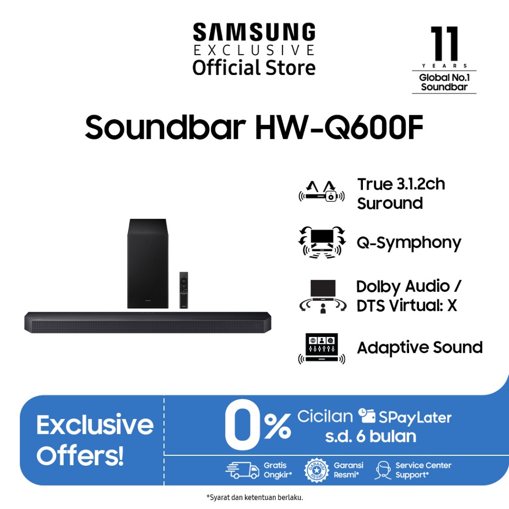 Samsung Soundbar True 3.1.2ch | Dolby Audio | Adaptive Sound | HW-Q600F