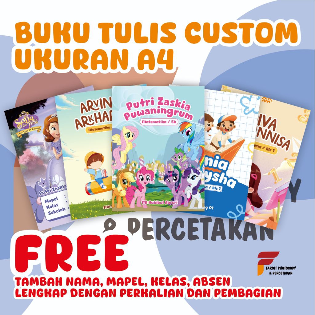

BUKU TULIS CUSTOM NAMA ANAK, NAMA SEKOLAH, MAPEL, BISA TAMBAH FOTO, EXPRESS TANPA PO