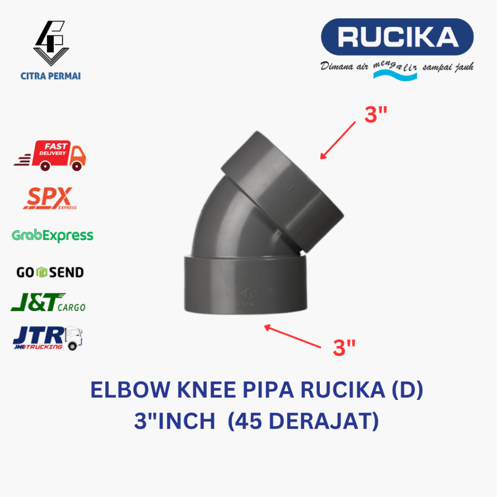 ELBOW PIPA RUCIKA (D-45L) 3"INCH  45 DERAJAT / KNEE ELBOW PIPA 3" 45 DERAJAT