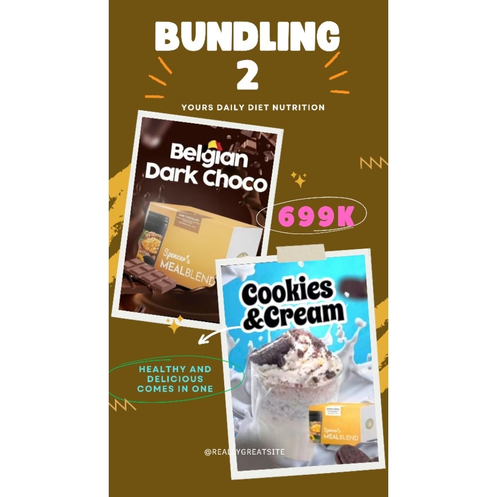 

Spencers MealBlend 1 box isi 15 sachet, Healthy Daily Nutrition with Multigrain bundling on Dark Chicolate and Cookien n Cream
