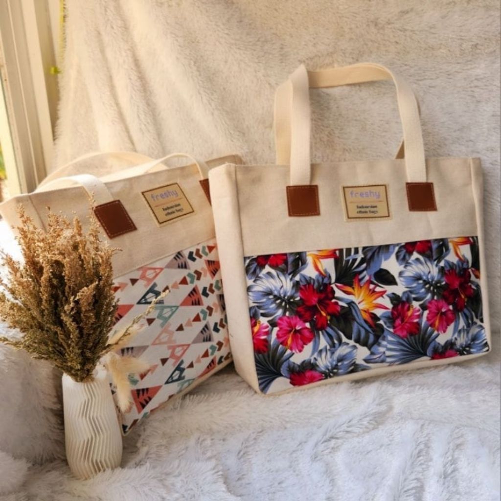 TOTE BAG (FRESHY) KANVAS WANITA RESLETING | TAS TOTE BAG JUMBO GHANI