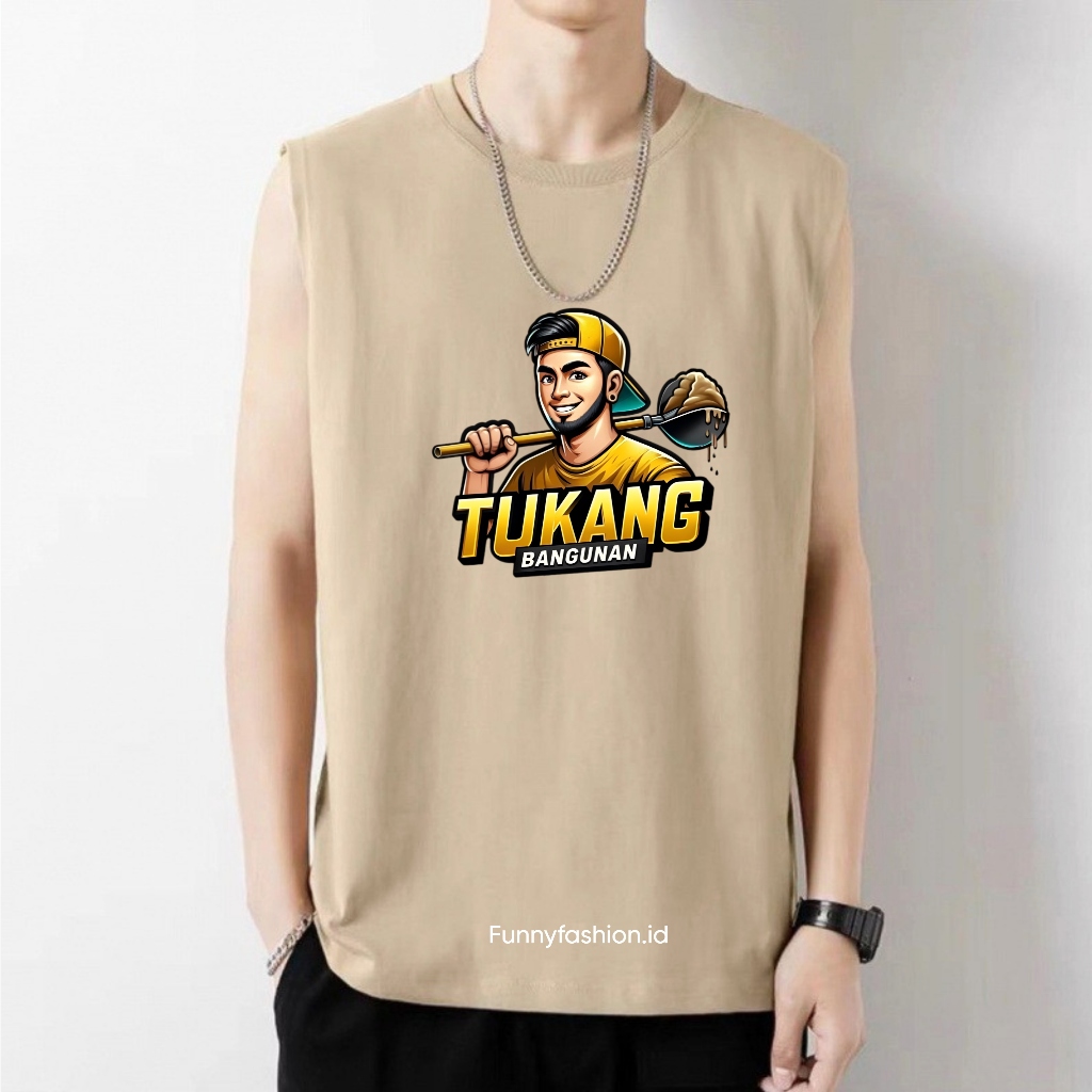 Funnyfashion Singlet Pria Tukang Bangunan – Baju Gym Distro Dewasa – Kaos Singlet Pria