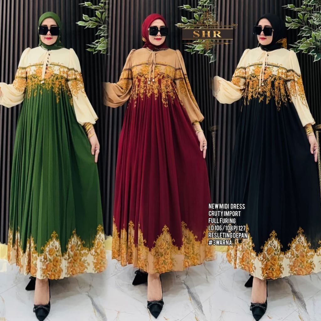 gamis midi dress ceruty motif bunga sulthan ORI SHR