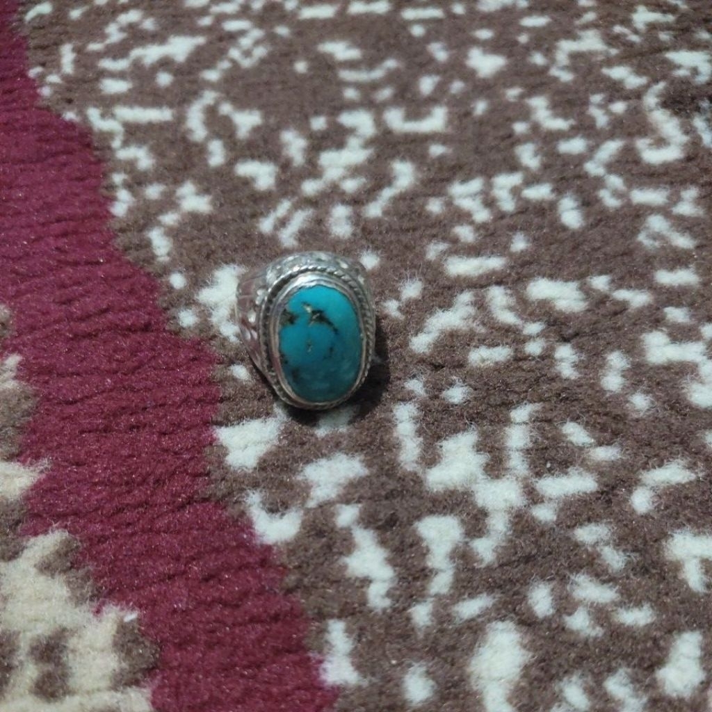 batu pirus persi warna biru cantik ikat perak