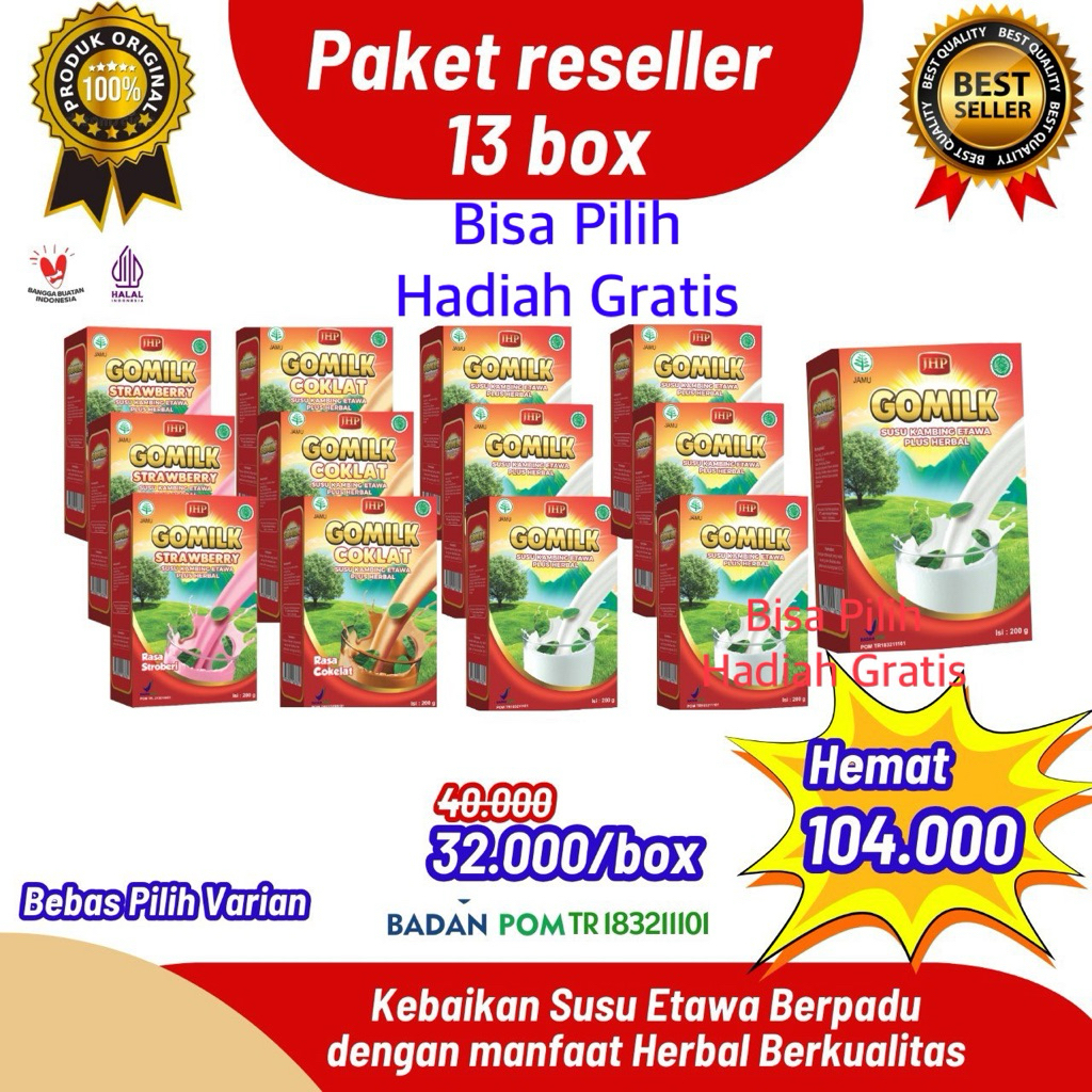 

Gomilk Paket Reseller - Susu Kambing Etawa 200g – Herbal, Tulang Kuat, Aman Maag dan Alergi