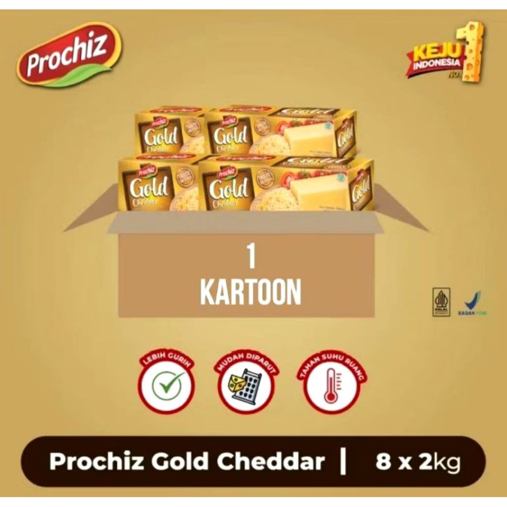 

Keju Prochiz Gold Cheddar 2KG×8 (1KARTON) Asin Gurih Parutan Panjang