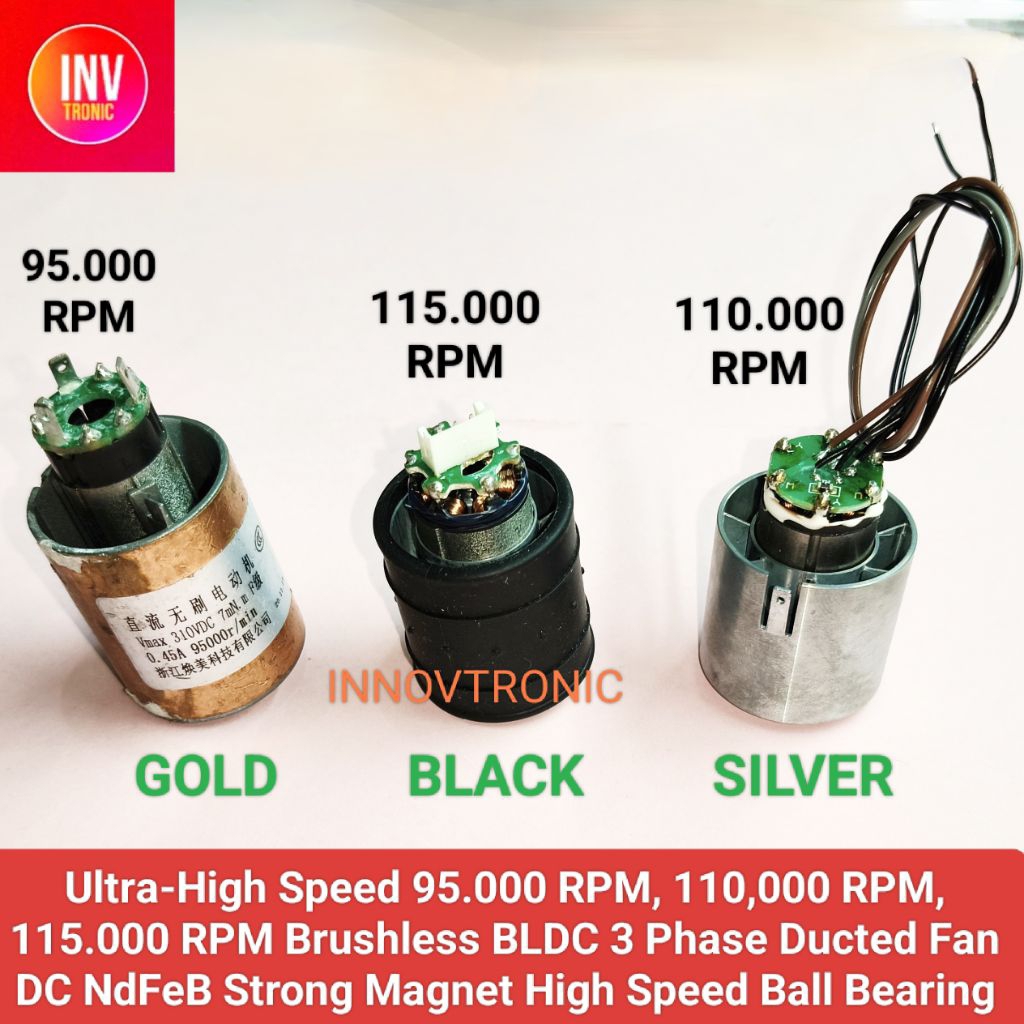 Mini DC Ultra-High Speed Motor 95.000 RPM, 110,000 RPM, 115.000 RPM Brushless BLDC 3 Phase Ducted Fa