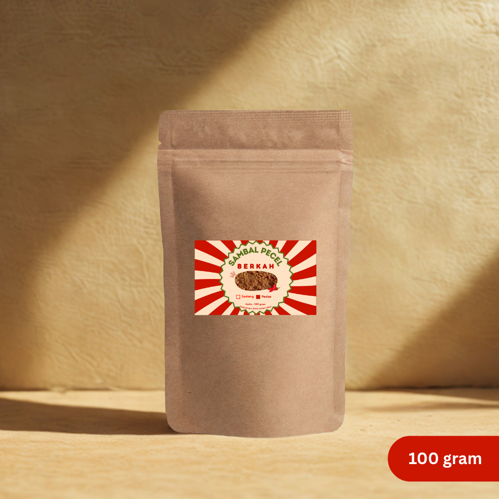

Sambal Pecel 100 gram – Kemasan Standing Pouch, Level Pedas