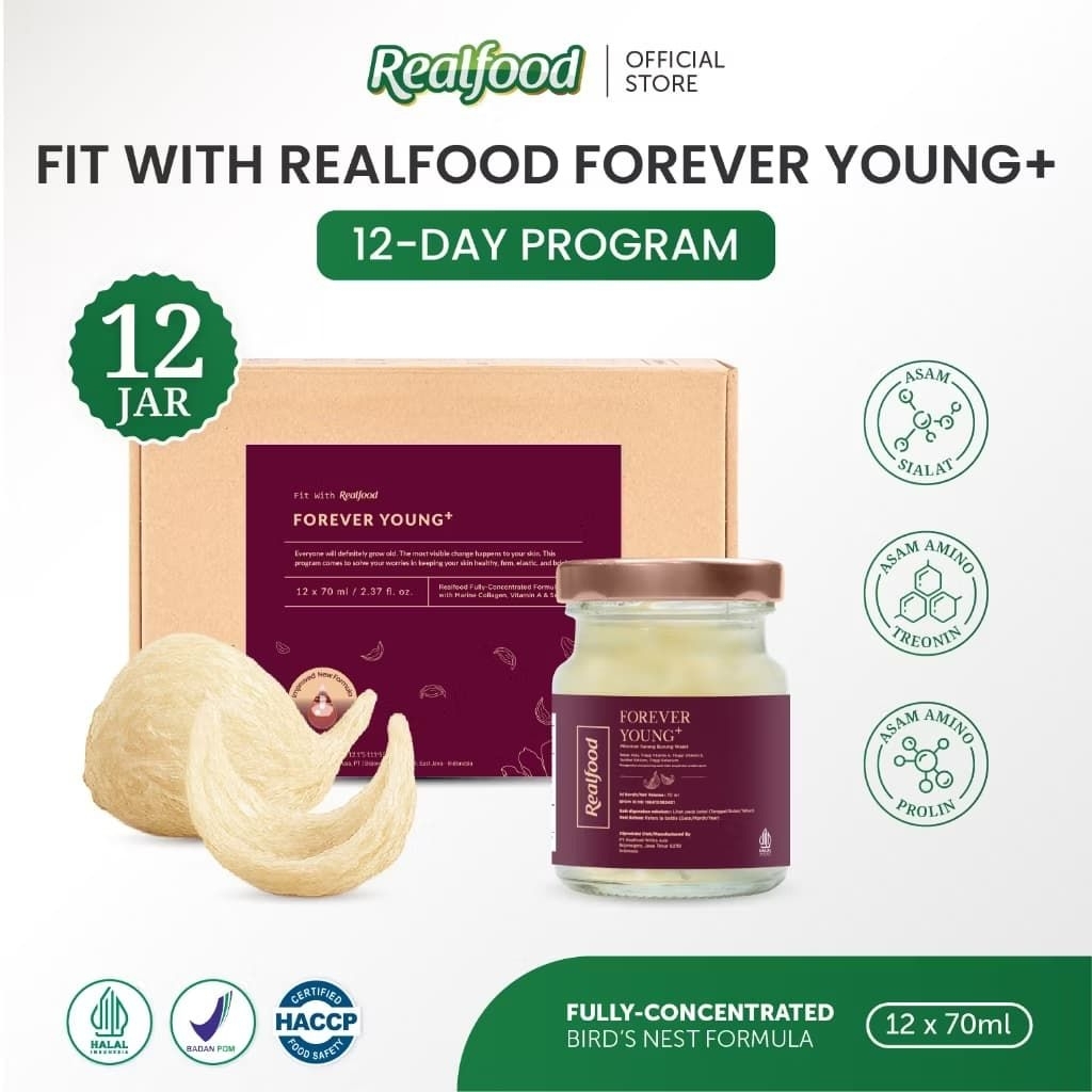 

Realfood Forever Young Plus ( P.12 Diskon Harga ) Minuman Sarang Burung Walet Bpom Halal