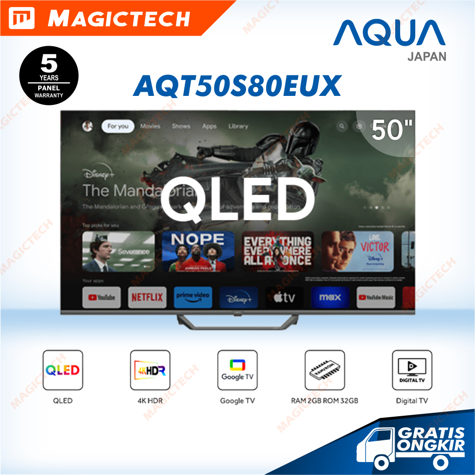 QLED TV AQUA 50 Inch / 50" AQT50S80EUX SMART GOOGLE TV 4K UHD HDR DIGITAL TV