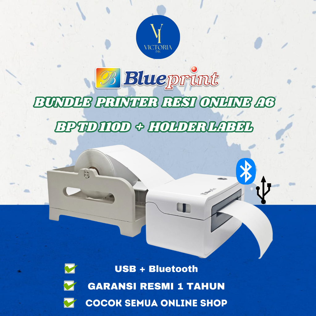 BUNDLE BLUEPRINT TD 110D + HOLDER / DUDUKAN LABEL Barcode Printer Thermal Label Resi Pengiriman A6 B