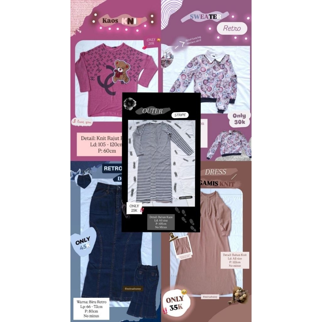 preloved baju rok midi span jeans denim atasan sweater outer rajut dress one set knit like new