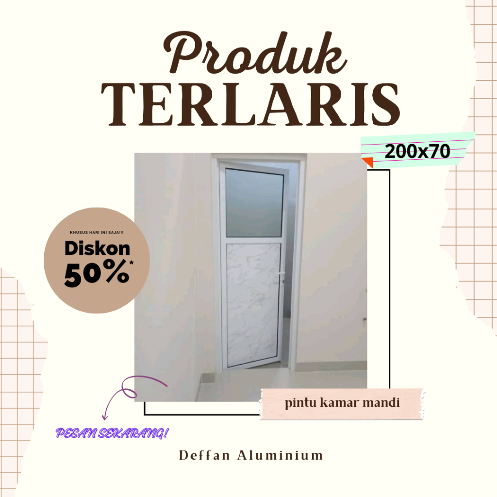 kusen pintu aluminium kamar mandi satu set lengkap ukuran 200x70
