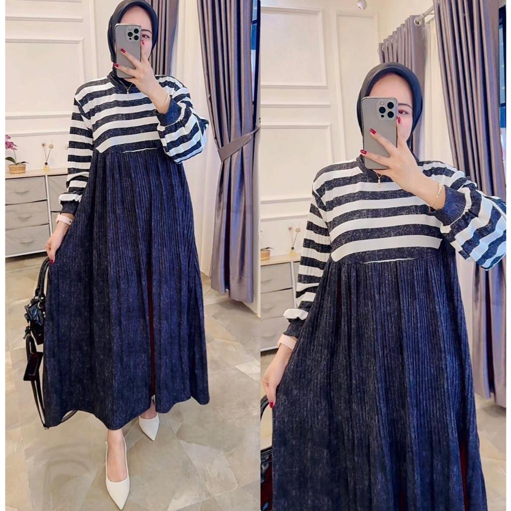 Ralinee Midi dress kaos knit premium mix salur kaos knit Prisket