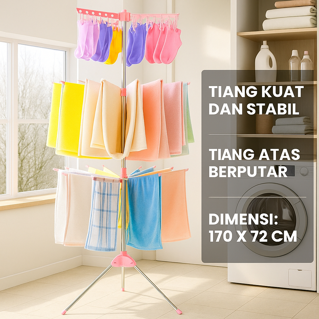 Jemuran Bayi - Gantungan Baju Bayi - Gantungan Baju Berdiri - Jemuran Baju Bayi Menara 3 Susun