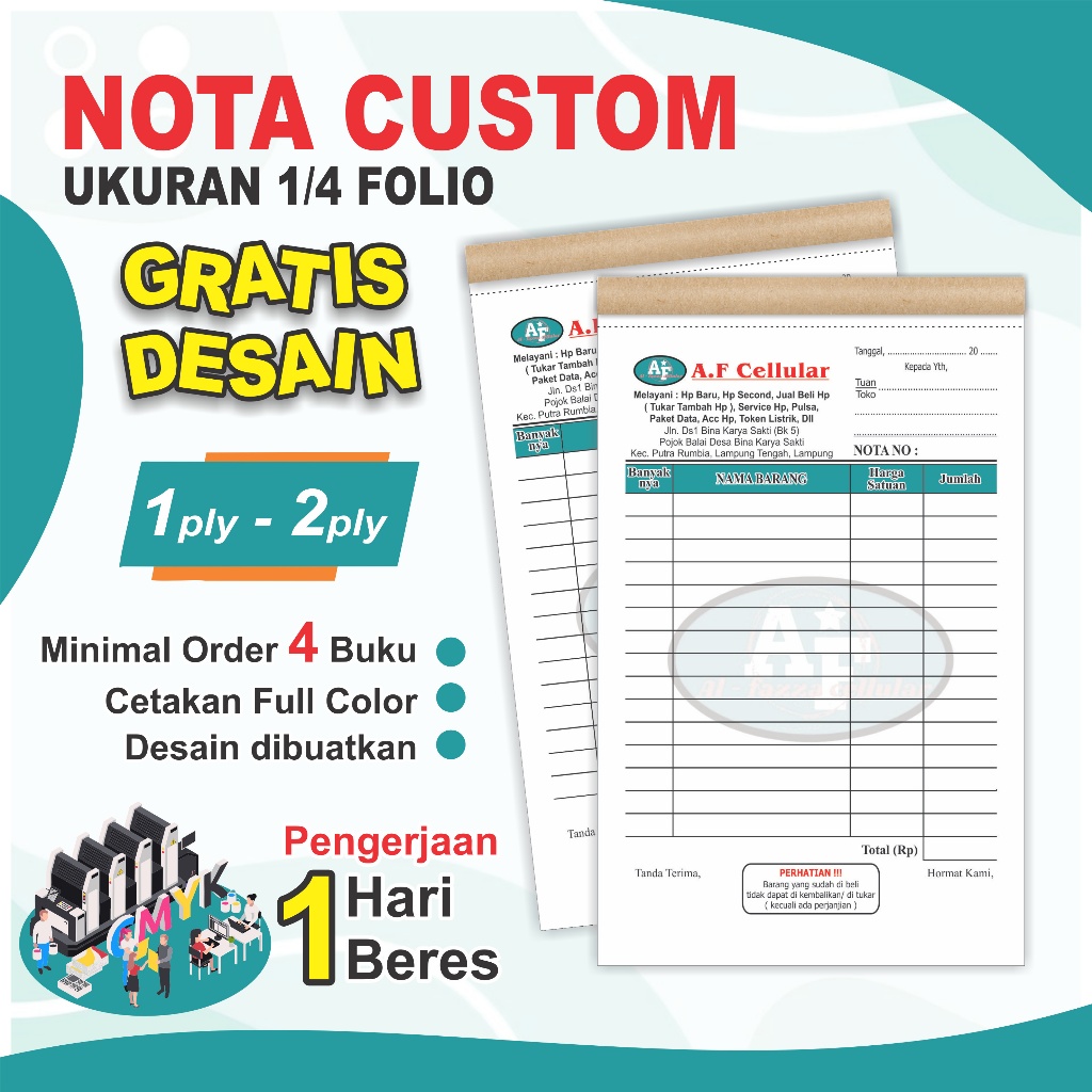 

Nota 1/4 Folio 1ply 2 ply Nota Custom Request Nama Olshop Toko Logo Usaha Sendiri free desain