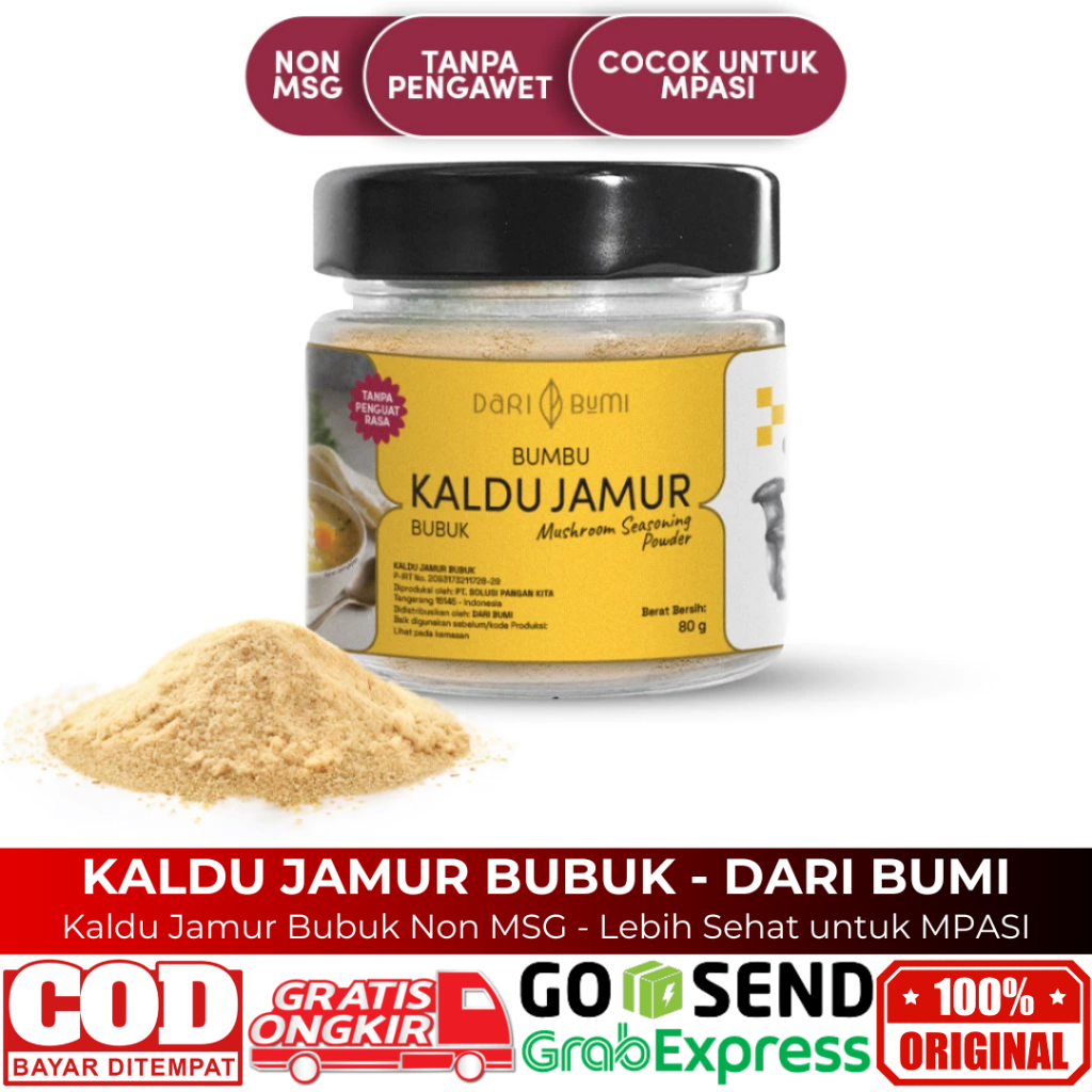 

Kaldu Jamur Bubuk Non MSG Kaldu MPASI 80 Gram Mushroom Stock Seasoning Powder Dari Bumi Original