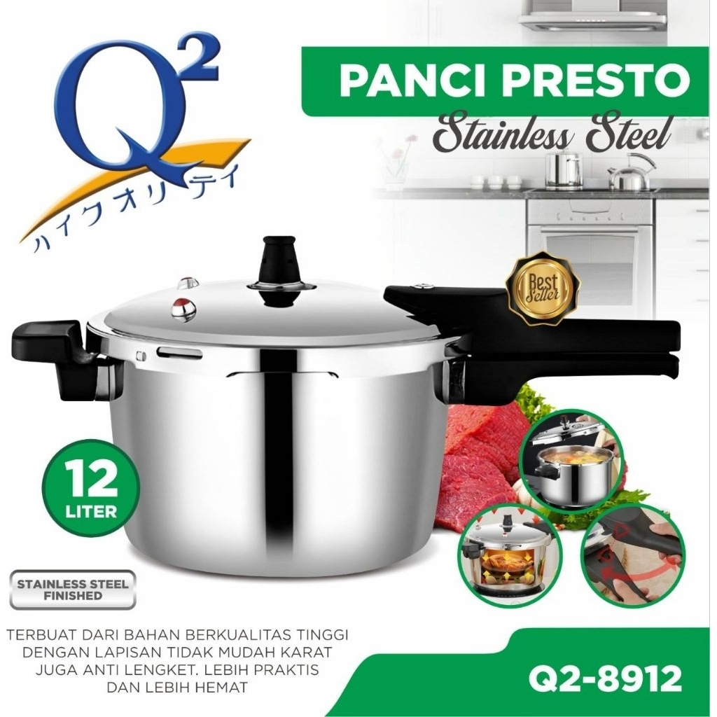 PANCI PRESTO STAINLESS STEEL Q2-8912 / presto q2 12 liter / panci stainless steel q2 / presto 12L