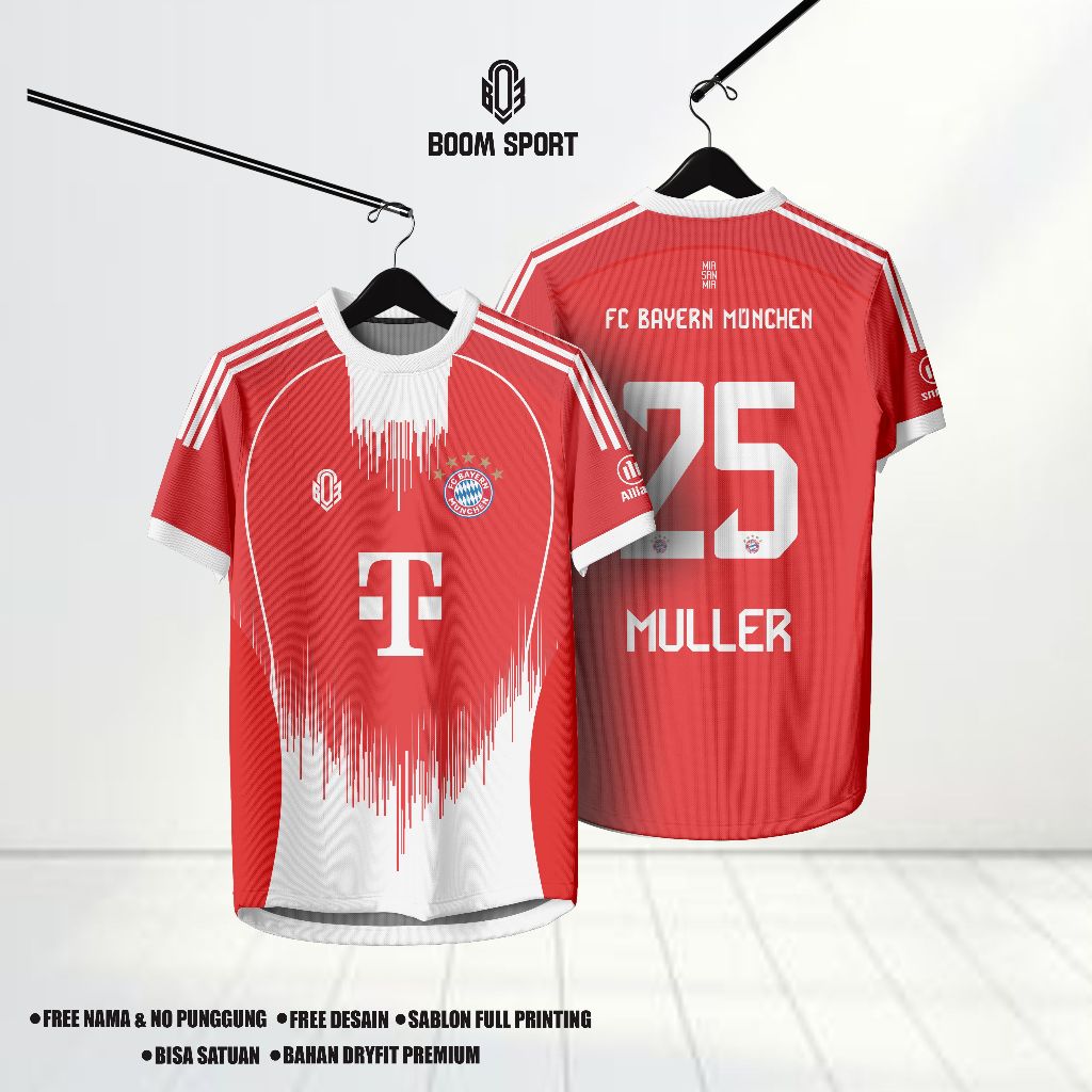 Jersey New Bayern Jersey 2025/2026  FC Bayern Munich Full Printing Free Custom Nama & Nomor Punggung