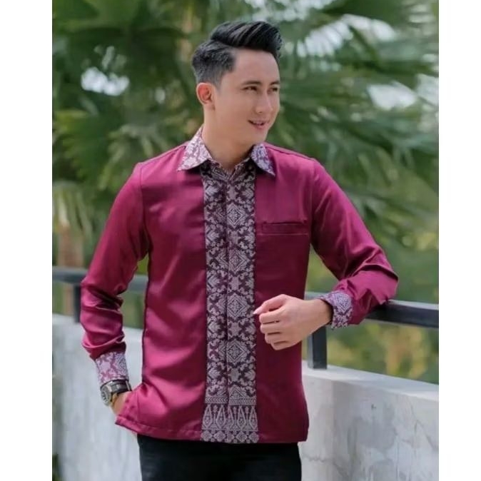  Atasan baju Kemeja pria polos variasi songket kemeja pria kondangan elegan