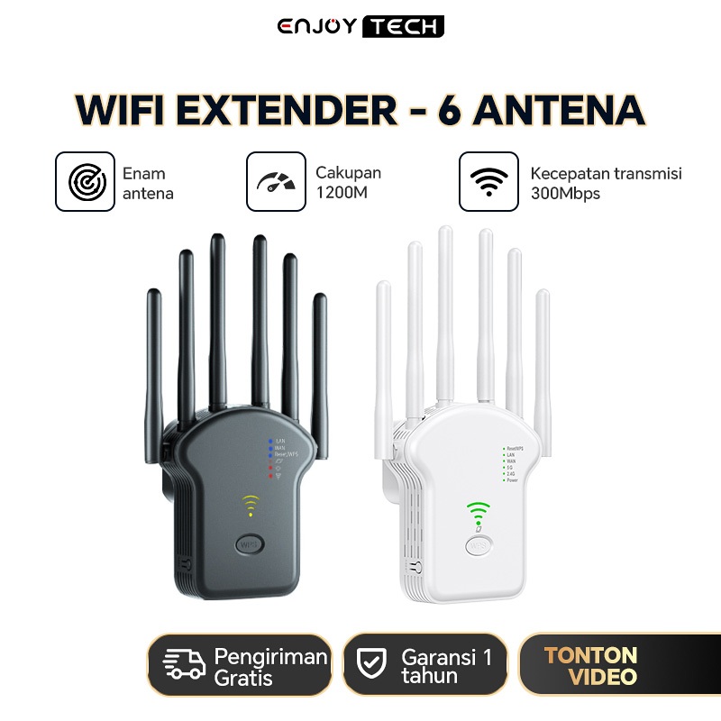 Wifi 6 Antena 1200Mbps Wifi Extender Tanpa kabel Wi fi Repeater Jarak Jauh 2.4G/5G Signal Booster Ra