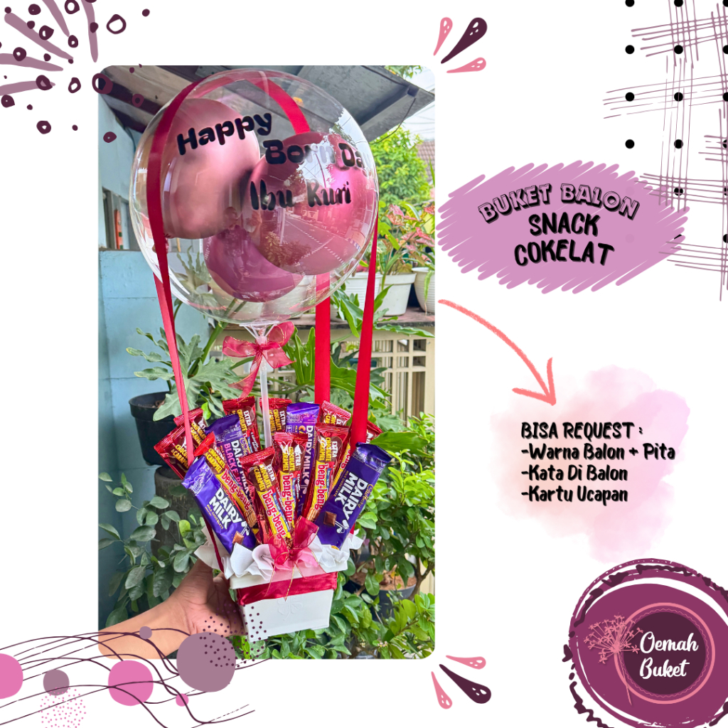 Buket Balon Snack | Buket Balon Snack Cokelat | Buket Balon Coklat | Buket Wisuda | Buket Coklat | B