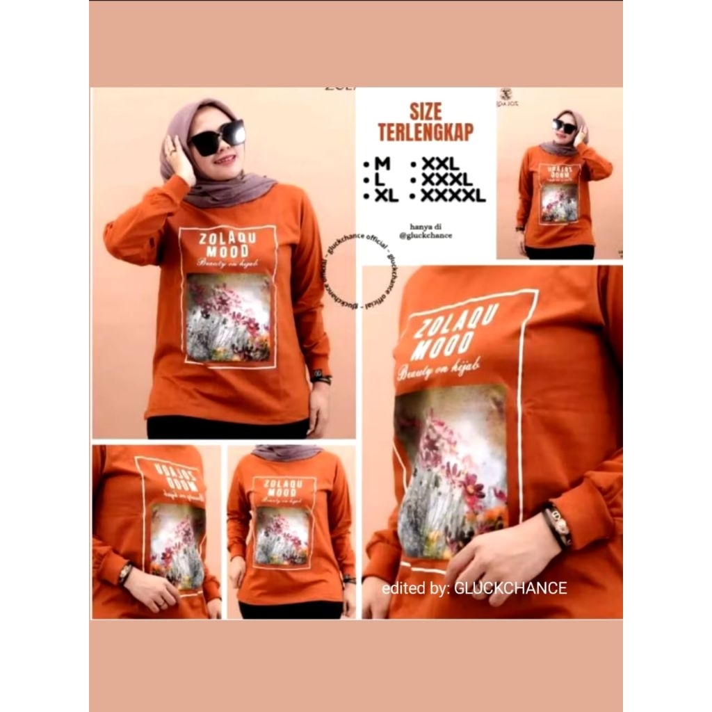 BAJU ATASAN KAOS DISTRO ZOLAQU POLOS TSHIRT COKLAT DORUS TEBAL ZLQ WANITA LENGAN PANJANG KOMBINASI S