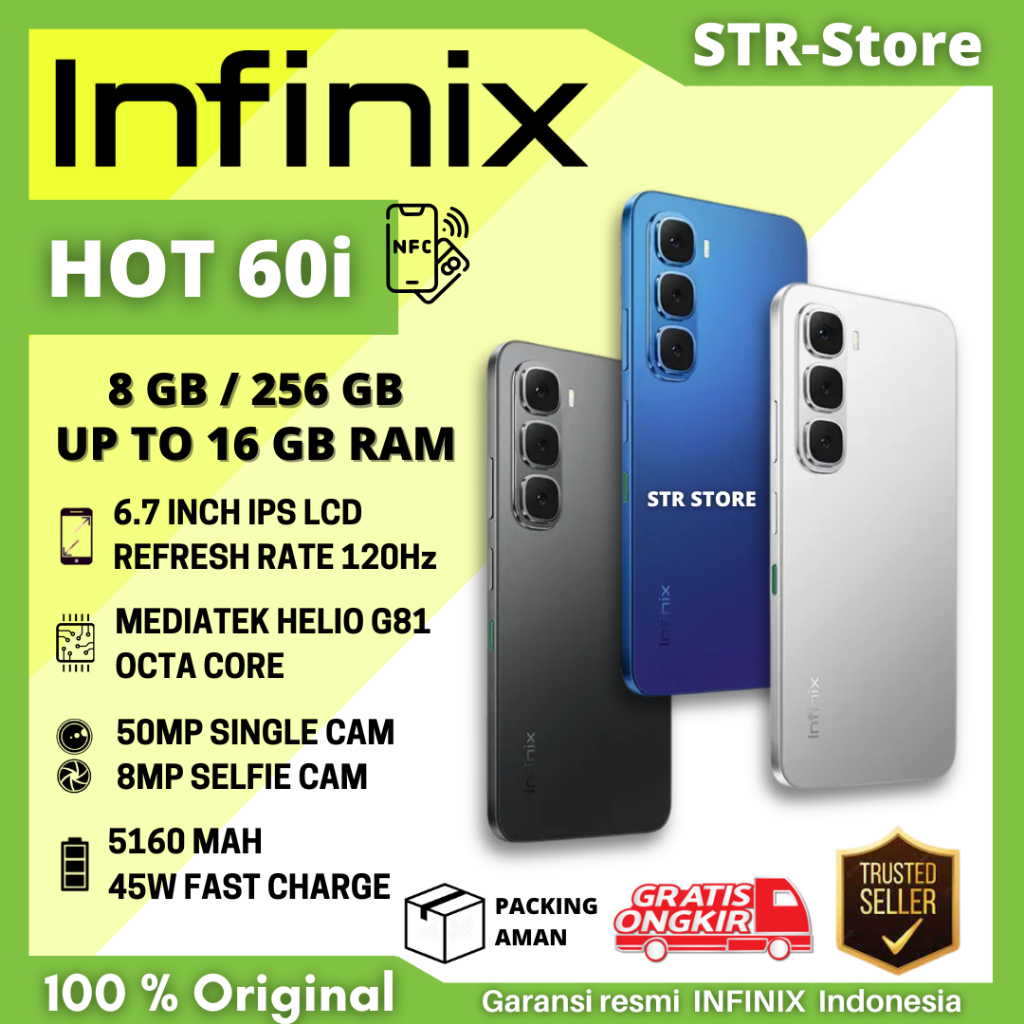 INFINIX HOT 60i 8/256 GB SMARTPHONE GARANSI RESMI INFINIX RAM 8 + 8 GB - INFINIX HOT 60i