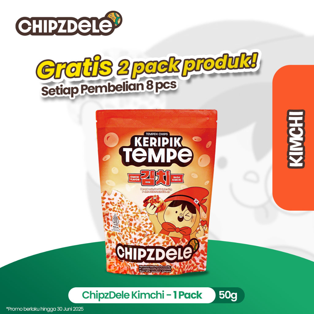 

Chipzdele Keripik Tempe 50 gram Korean Series Rasa Kimchi - 1 pack