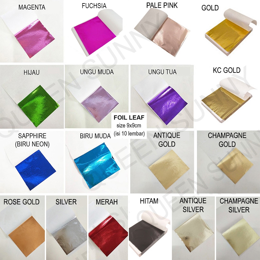 

TERMURAH 10 Lembar Kertas Foil 9x9cm Emas Merah Biru Pink Gold Leaf Foil Sheet Kertas Prada Sepuhan 9x9cm