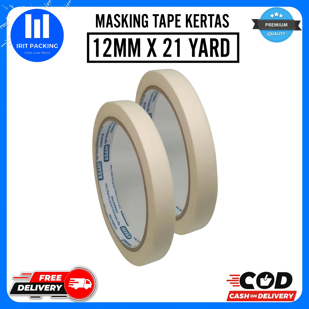 

MASKING TAPE LAKBAN KERTAS 12MM X 21 YARD - ISOLASI KERTAS 1INCH, 2 INCH