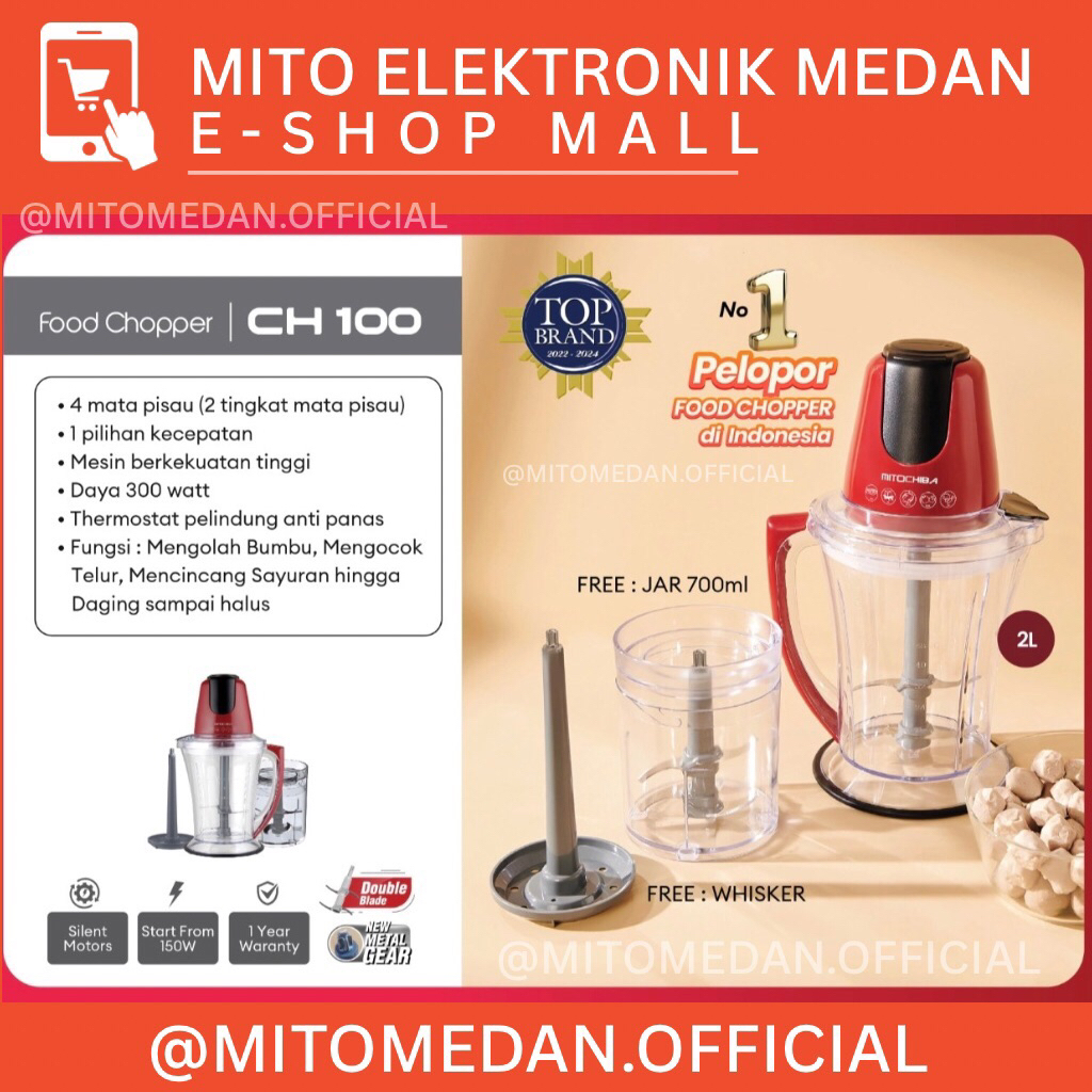 MITO MEDAN - MITOCHIBA Food Chopper CH100 Blender 2L Alat Penggiling dan Penghalus Bumbu