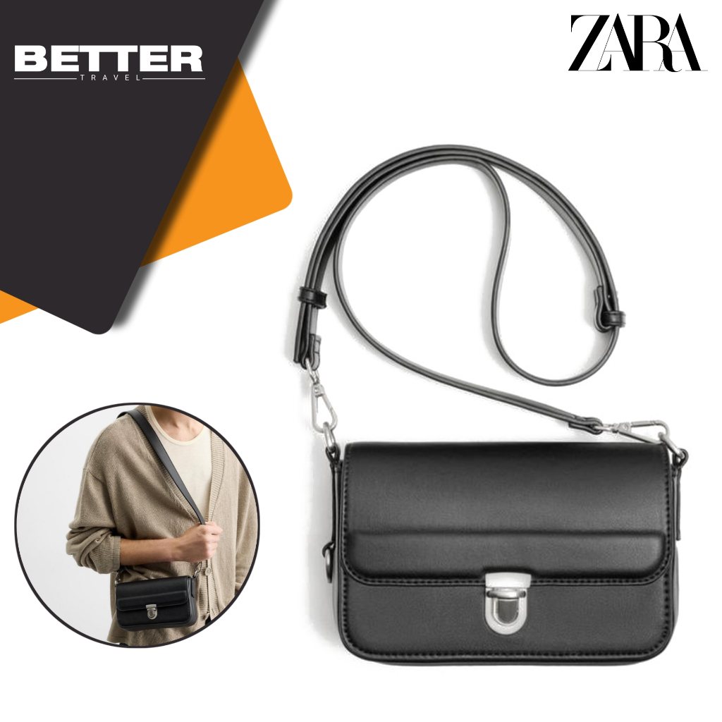 Tas selempang crossbody pria ZARA flap casual original